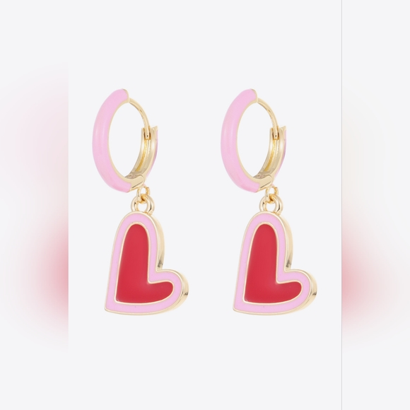 Women's Contrast Heart-Shaped Drop Earrings - Picture 2 of 3